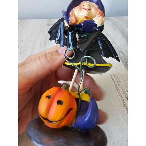 Halloween witch bat pumpkin figurine village decor statue‎ reading as is - Picture 6 of 7